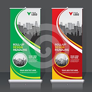 Roll up banner design template, vertical, abstract background, pull up design. Vector Banner photo