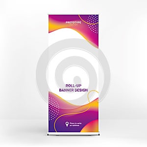 Roll-up banner design, creative advertising background, liquid elements, vector