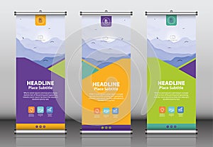 Roll up banner design template vector, abstract background, modern x-banner, rectangle size