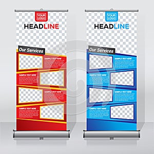 Roll up banner design template, vertical, abstract background, pull up design, modern x-banner, rectangle size.