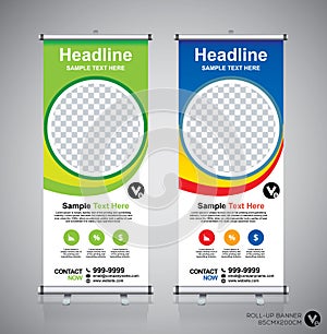 Roll up banner design template, vertical, abstract background, pull up design, modern x-banner, rectangle size.