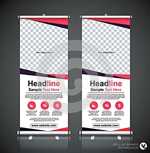 Roll up banner design template, vertical, abstract background, pull up design, modern x-banner, rectangle size.