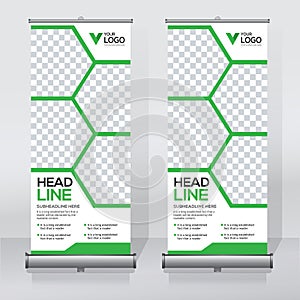 Roll up banner design template, vertical, abstract background, pull up design, modern x-banner, rectangle size.