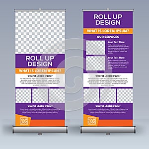 Roll up banner design template, vertical, abstract background, pull up design, modern x-banner, rectangle size.