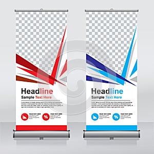 Roll up banner design template, vertical, abstract background, pull up design, modern x-banner, rectangle size.