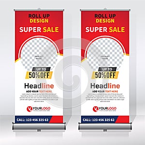 Roll up banner design template, vertical, abstract background, pull up design, modern x-banner, rectangle size.