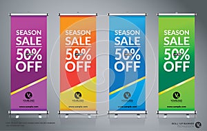 Roll up banner design template, vertical, abstract background, pull up design, modern x-banner, rectangle size.