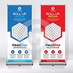 Roll up banner design template, vertical, abstract background, pull up design, modern x-banner, rectangle size.