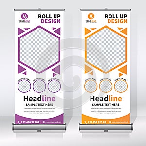 Roll up banner design template, vertical, abstract background, pull up design, modern x-banner, rectangle size.