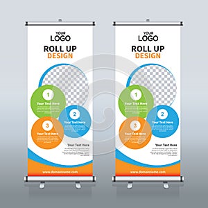 Roll up banner design template, vertical, abstract background, pull up design, modern x-banner, rectangle size.