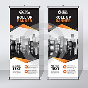 Roll up banner design template, vertical, abstract background, pull up design, modern x-banner, rectangle size.