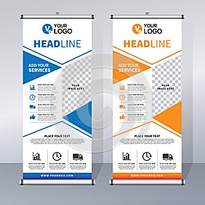 Roll up banner design template, vertical, abstract background, pull up design, modern x-banner, rectangle size.