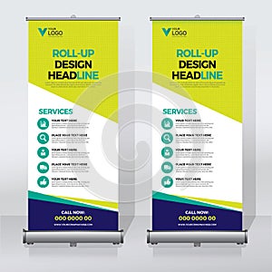 Roll up banner design template, vertical, abstract background, pull up design, modern x-banner, rectangle size.