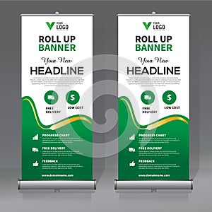 Roll up banner design template, vertical, abstract background, pull up design, modern x-banner, rectangle size.