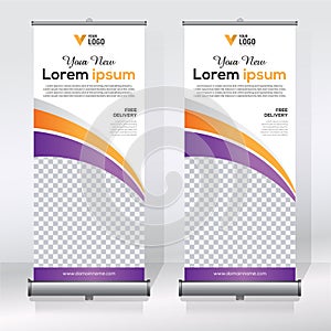 Roll up banner design template, vertical, abstract background, pull up design, modern x-banner, rectangle size.