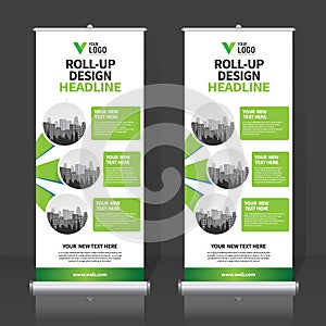 Roll up banner design template, vertical, abstract background, pull up design, modern x-banner, rectangle size.