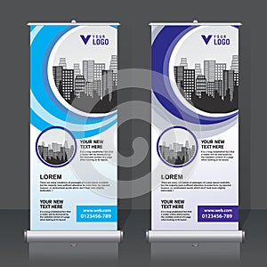 Roll up banner design template, vertical, abstract background, pull up design. Vector Banner