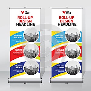 Roll up banner, pull up banner, x-banner, modern vertical new vector design template