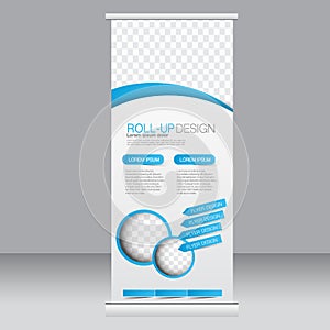 Roll up banner stand template. Abstract background for design, business, education, advertisement. Blue color. Vector illustrati