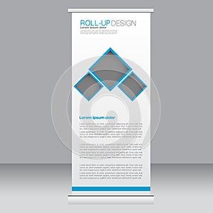 Roll up banner stand template. Abstract background for design, business, education, advertisement. Blue color. Vector illustrati