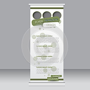 Roll up banner stand template. Abstract background for design, business, education, advertisement. Green color. Vector illustra