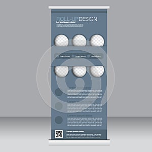 Roll up banner stand template. Abstract background for design, business, education, advertisement. Grey color. Vector illustrat