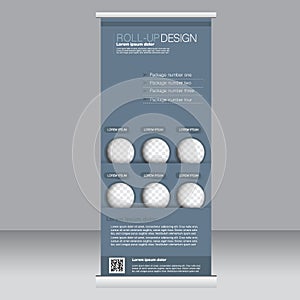 Roll up banner stand template. Abstract background for design, business, education, advertisement. Grey color. Vector illustrat