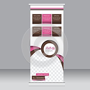 Roll up banner stand template. Abstract background for design, business, education, advertisement. Pink and brown color. Vector