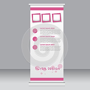 Roll up banner stand template. Abstract background for design, business, education, advertisement. Pink color. Vector illustrati