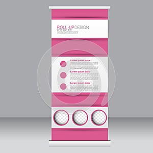 Roll up banner stand template. Abstract background for design, business, education, advertisement. Pink color. Vector illustrati