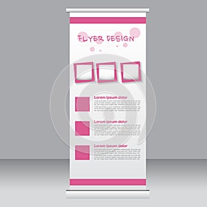 Roll up banner stand template. Abstract background for design, business, education, advertisement. Pink color. Vector illustrati