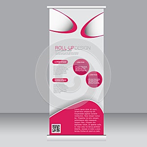 Roll up banner stand template. Abstract background for design, business, education, advertisement. Pink color. Vector illustrati
