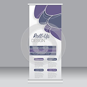 Roll up banner stand template. Abstract background for design, business, education, advertisement. Purple color. Vector illustra