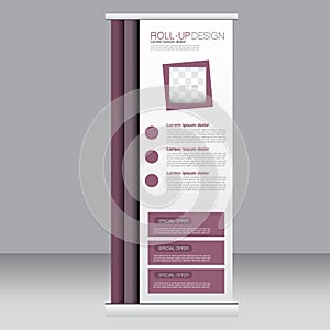 Roll up banner stand template. Abstract background for design, business, education, advertisement. Purple color. Vector illustra