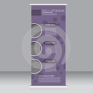 Roll up banner stand template. Abstract background for design, business, education, advertisement. Purple color. Vector illustra