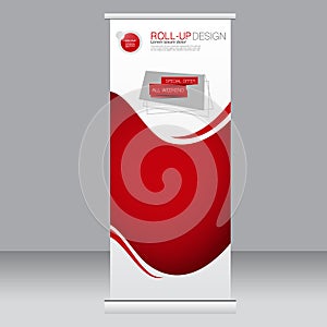 Roll up banner stand template. Abstract background for design, business, education, advertisement. Red color. Vector illustratio