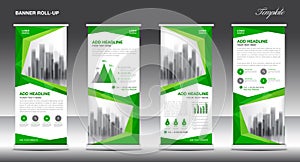 Roll up banner stand template design, Green banner layout, ads
