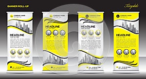 Roll up banner stand template design, Yellow banner layout