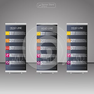 Roll Up Banner Stand, template and info graphics, banner stand design. Vector.