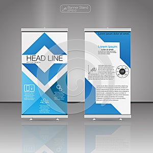 Roll Up Banner Stand, template and info graphics, banner stand design. Vector.