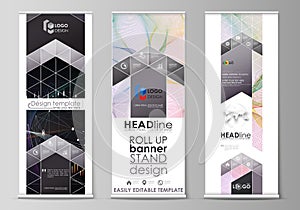 Roll up banner stands, geometric design templates, business concept, corporate vertical vector flyers, flag layouts