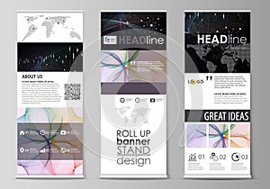 Roll up banner stands, geometric design templates, business concept, corporate vertical vector flyers, flag layouts