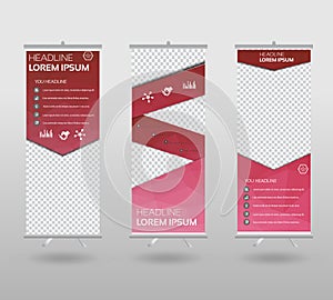 Roll Up Banner template and info graphics stand design, advertisement, display, business flyer, polygon background. vector