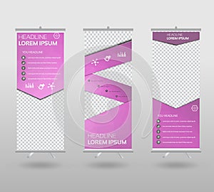 Roll Up Banner template and info graphics stand design, advertisement, display, business flyer, polygon background. vector