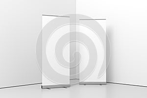 Roll-Up Banner White Blank 3D Rendering Mockup