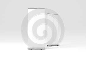 Roll-Up Banner White Blank 3D Rendering Mockup