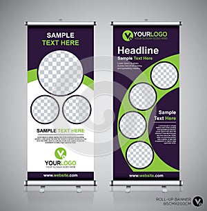 Roll up banner design template, vertical, abstract background, pull up design, modern x-banner, rectangle size. photo