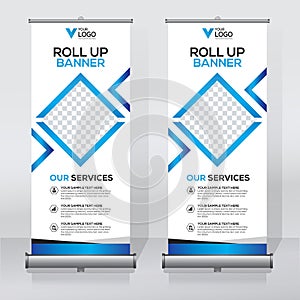 Roll up banner design template, vertical, abstract background, pull up design, modern x-banner, rectangle size. photo