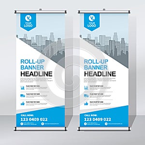 Roll up banner design template, vertical, abstract background, pull up design, modern x-banner, rectangle size. photo