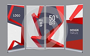 Roll up banners. Advertizing stand office mall presentation vertical poster vector template photo